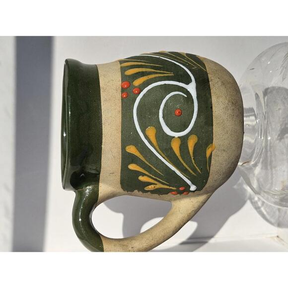 Other - Vintage Folk Art Pottery Mug Mexican Terracotta Handpainted Swirl Rustic Decor